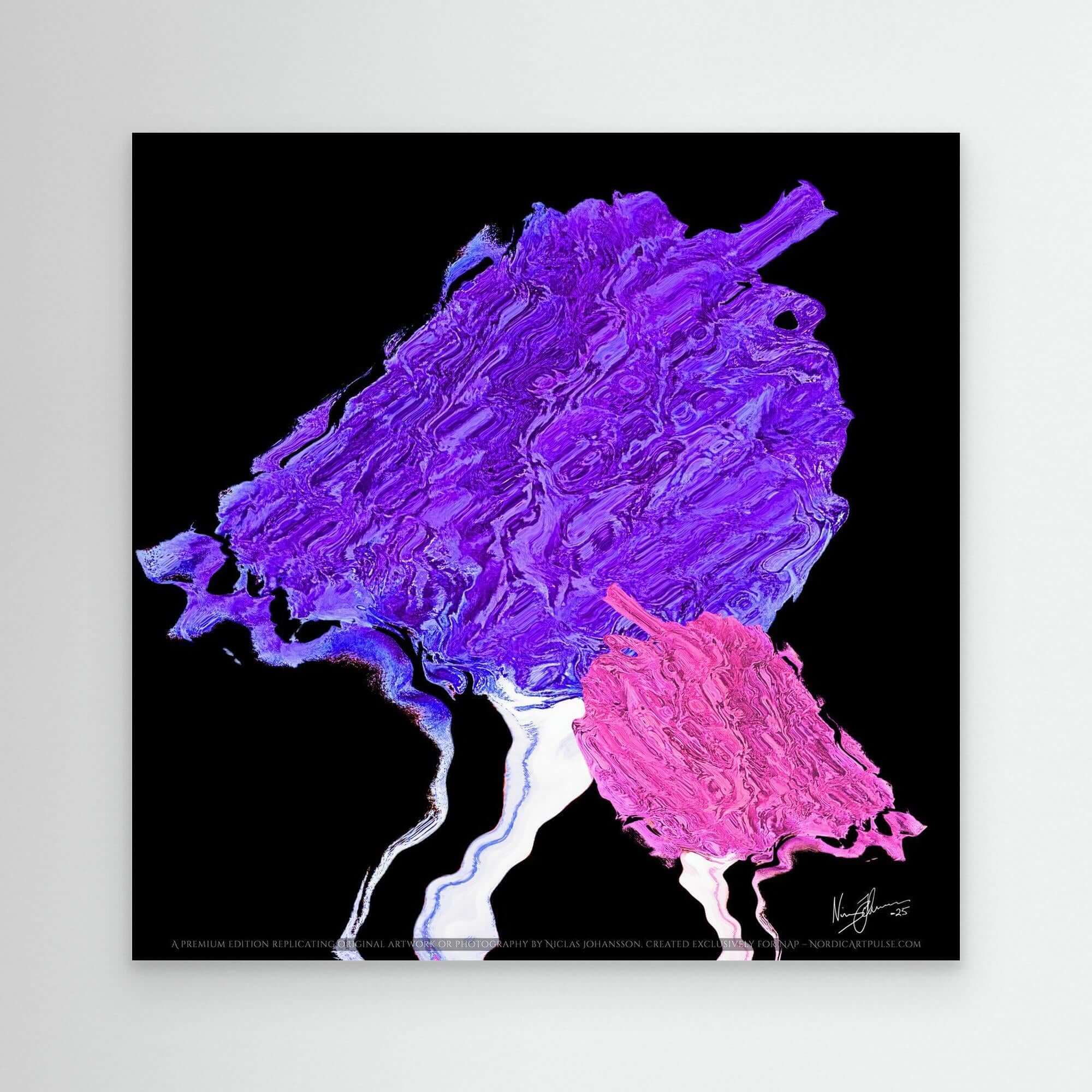 Mother & Child abstract artwork in vibrant purple and pink digital painting, exploring nature's beauty.