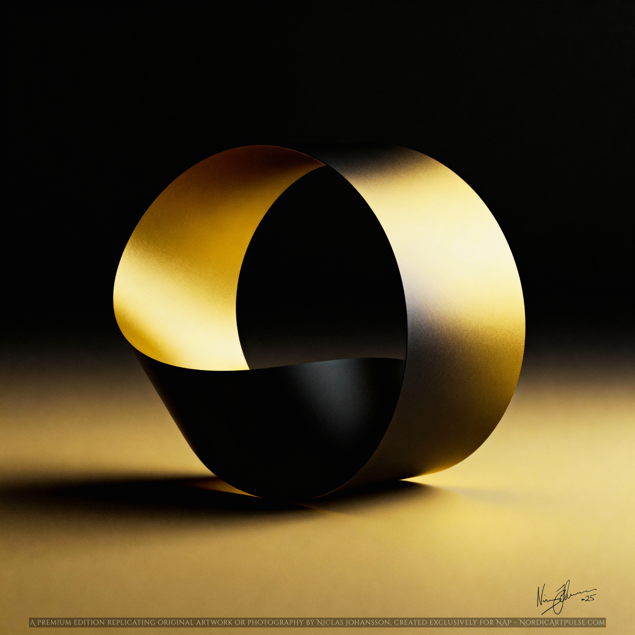 Art Print from Nordic Art Pulse Gold and black geometric sculpture on a dark background
